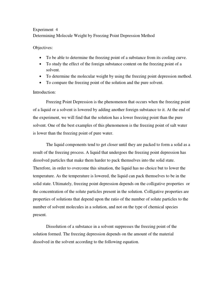 Determining Molecule Weight by Freezing Point Depression Method | PDF ...