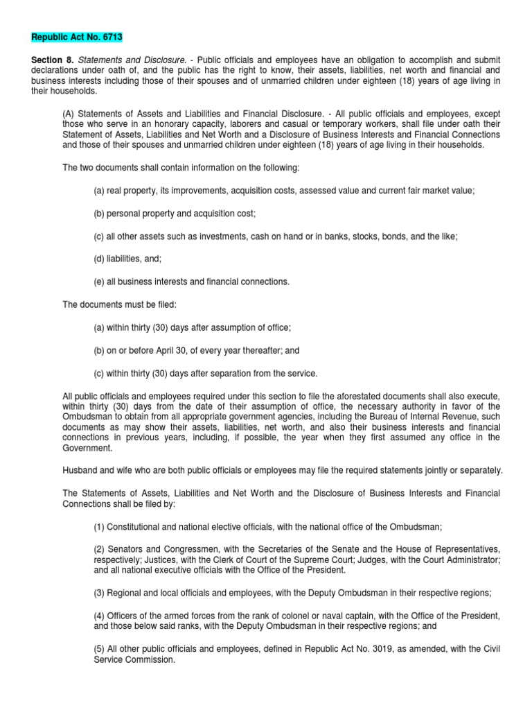 Public Officials' Financial Disclosure Guidelines | PDF | Finance ...