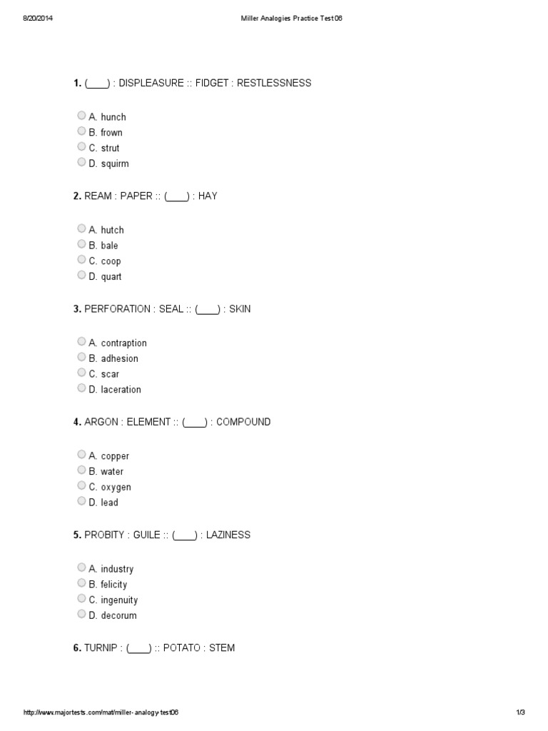 Miller Analogies Practice Test 06 PDF