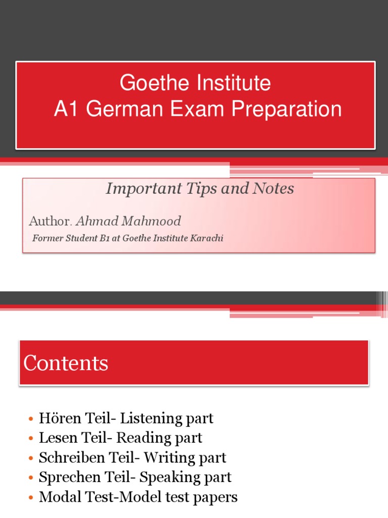 Goethe institut a1 test