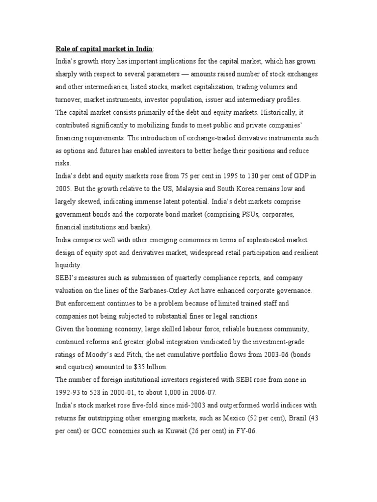 Role of Capital Market in India's Economy | PDF | Financial Markets ...