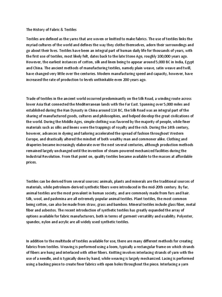 The History of Fabric PDF Wool Silk