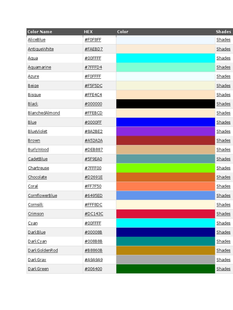Color Name HEX Color Shades Mix | PDF