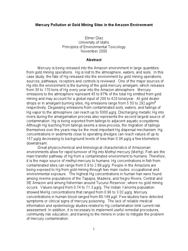 Mercury Pollution at Gold Mining Sites in The Amazon Environment | PDF ...