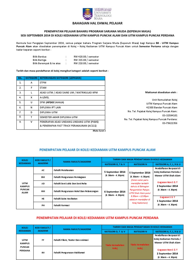 Penempatan Kolej Mengikut Fakulti B8 B9 Pdf
