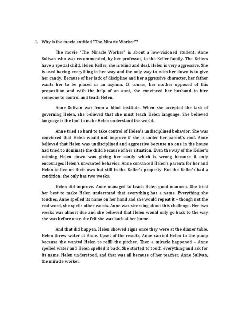 The miracle worker reaction paper picture