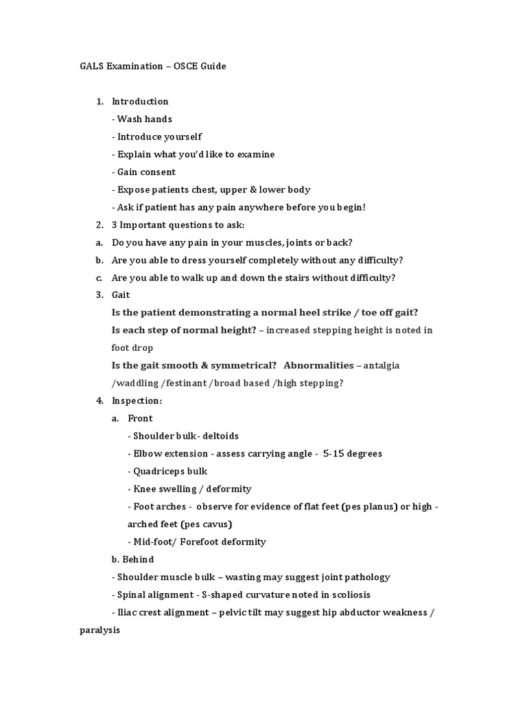 GALS Examination | PDF | Anatomical Terms Of Motion | Primate Anatomy