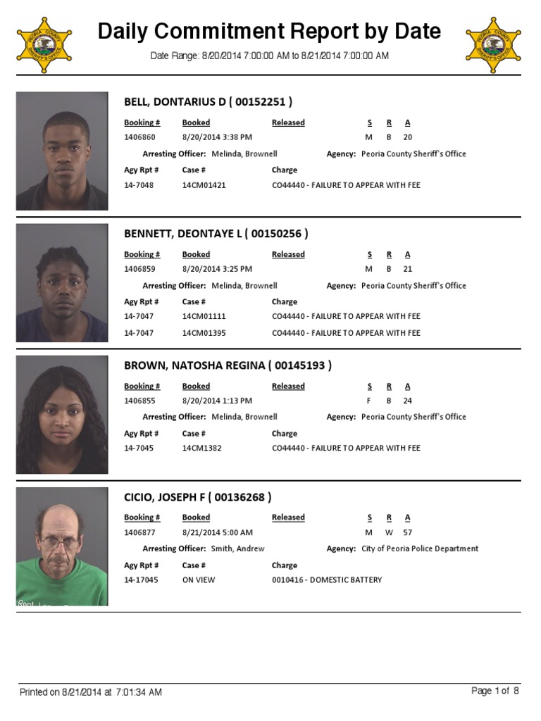 Peoria County Booking Sheet 08/21/14 PDF Crime & Violence Crime