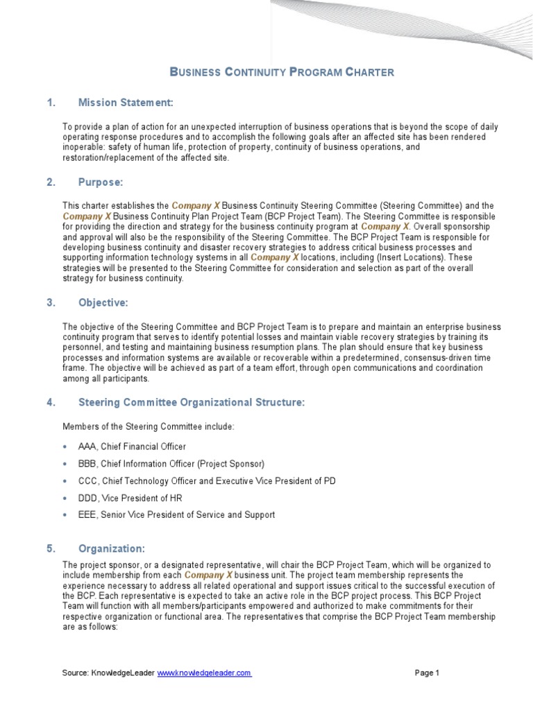 Business Continuity Program Charter | PDF | Consensus Decision Making ...