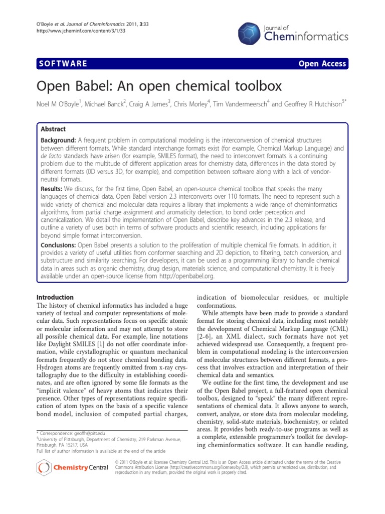 Open Babel: Versatile Chemical Toolbox | PDF | Application Programming ...