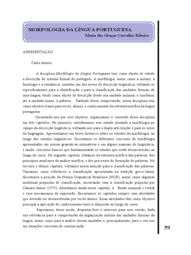 Uma Introdução à Morfologia da Língua Portuguesa: Situando a Morfologia ...