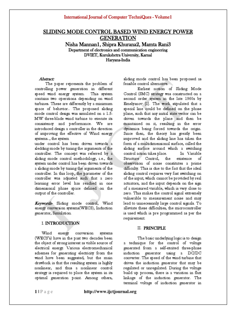 Sliding Mode Control Based Wind Energy Power Generation | PDF | Control ...