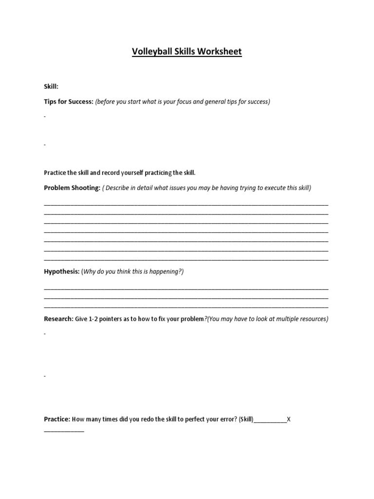 Volleyball Skills Improvement Worksheet | PDF