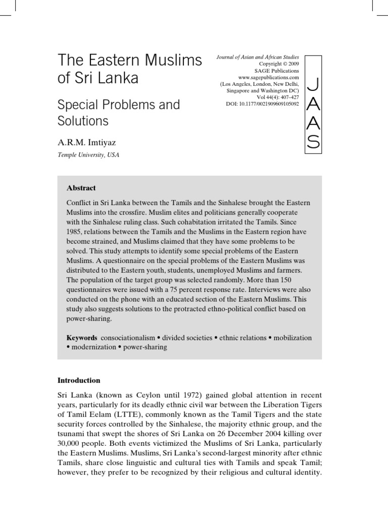 The Eastern Muslims of Sri Lanka: J A A S | PDF | Social Science