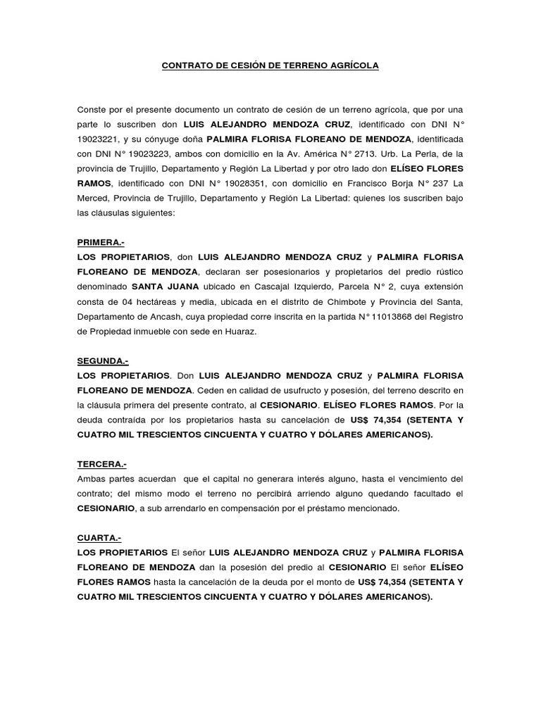 Contrato de arrendamiento de terreno