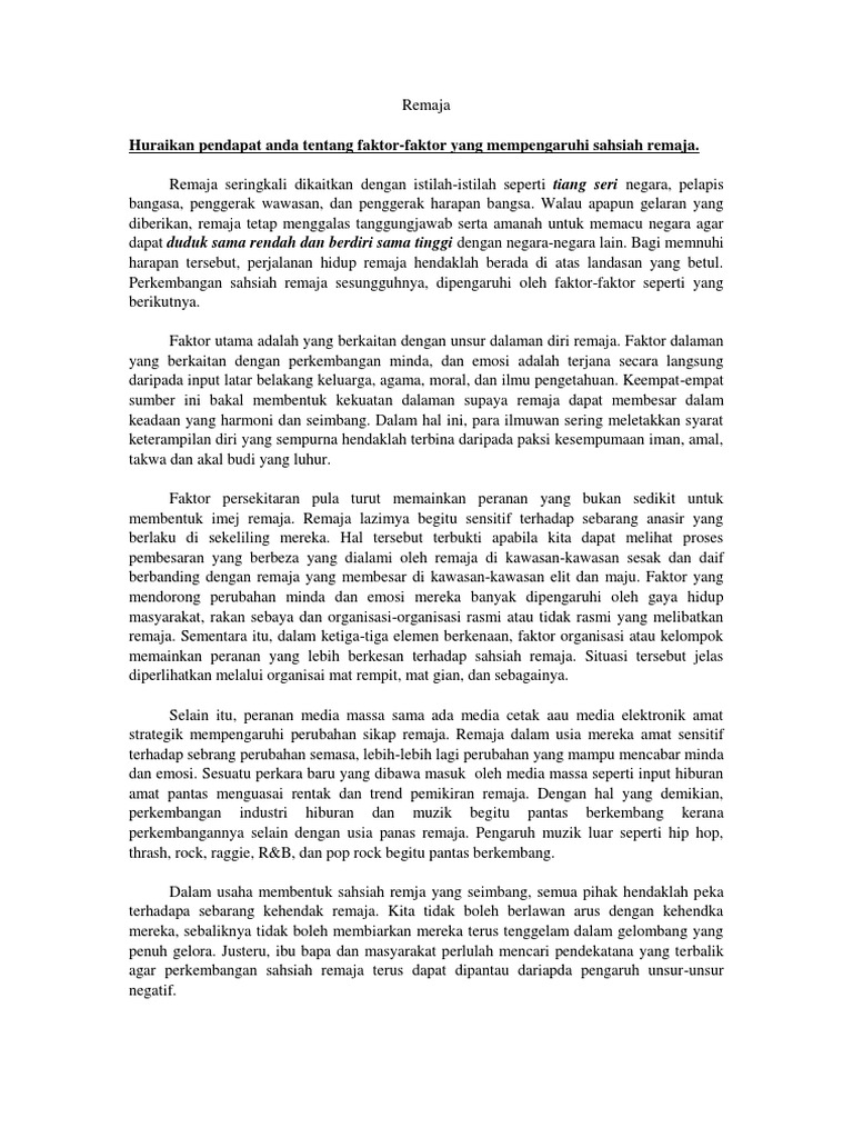 Remaja Contoh Karangan Pdf