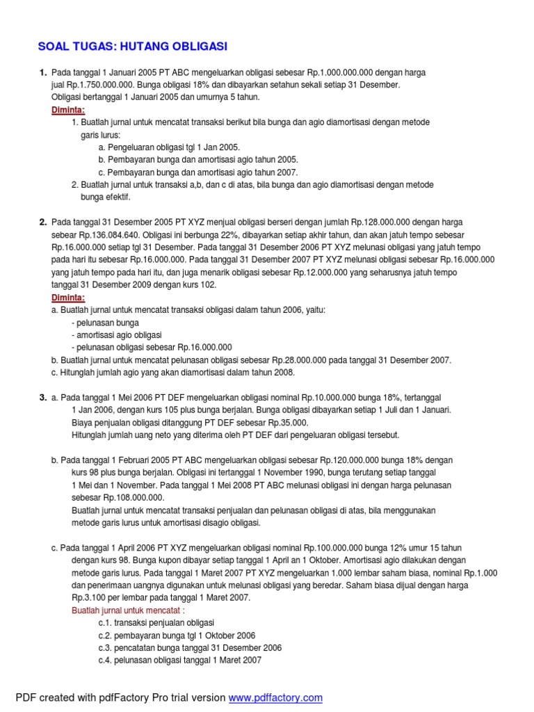 Soal Tugas Hutang Obligasi
