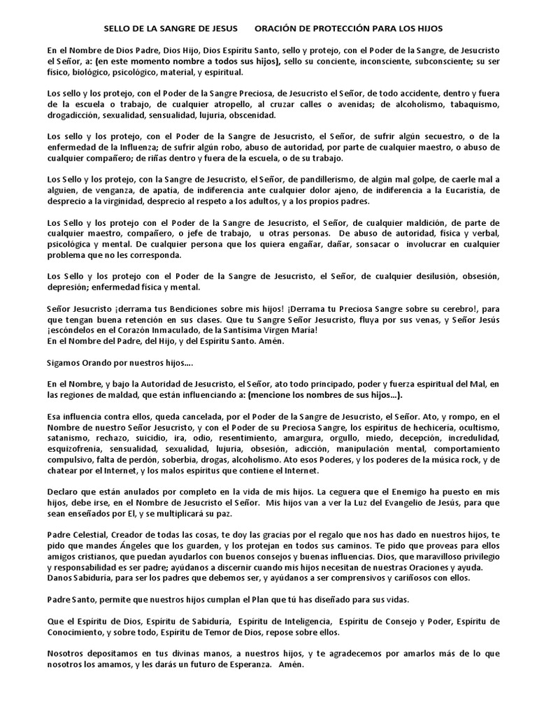 Oración de Protección para Los Hijos | PDF | Espíritu | Cristo (título)