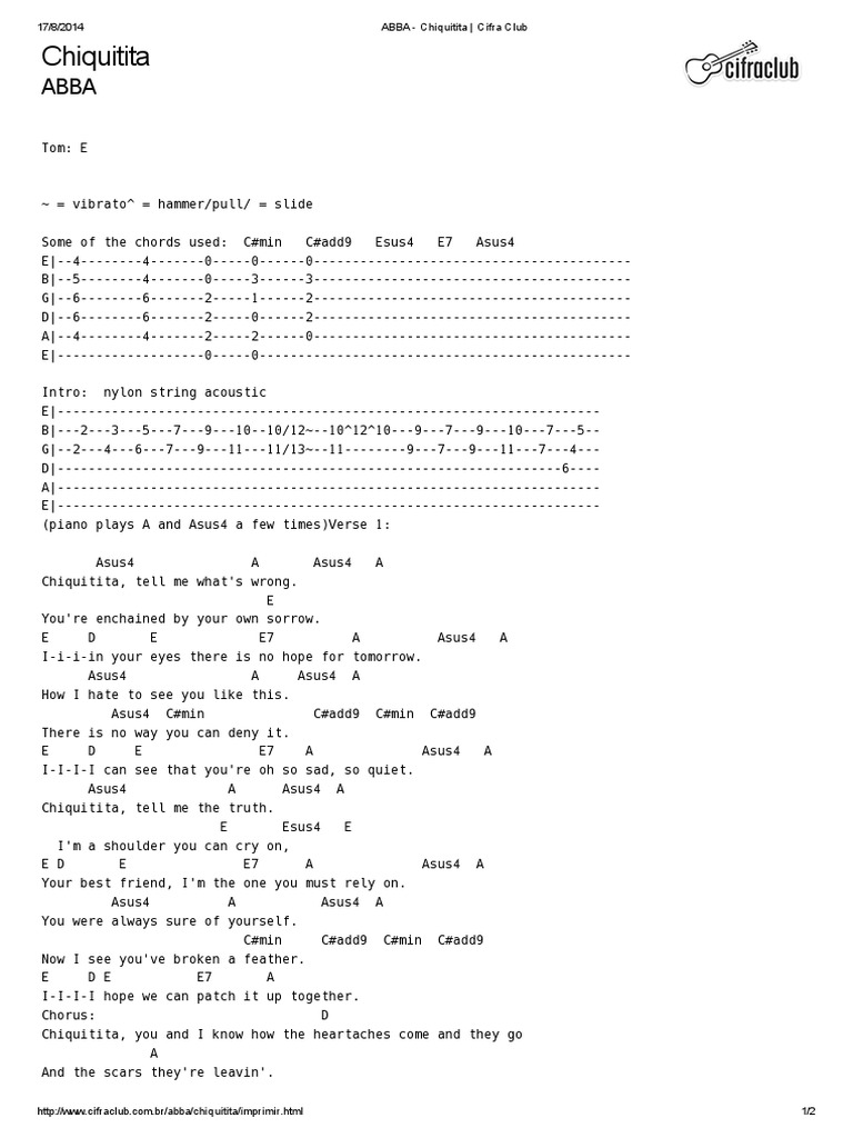 Chiquitita Chords and Lyrics | PDF | Pop Music | Pop Songs