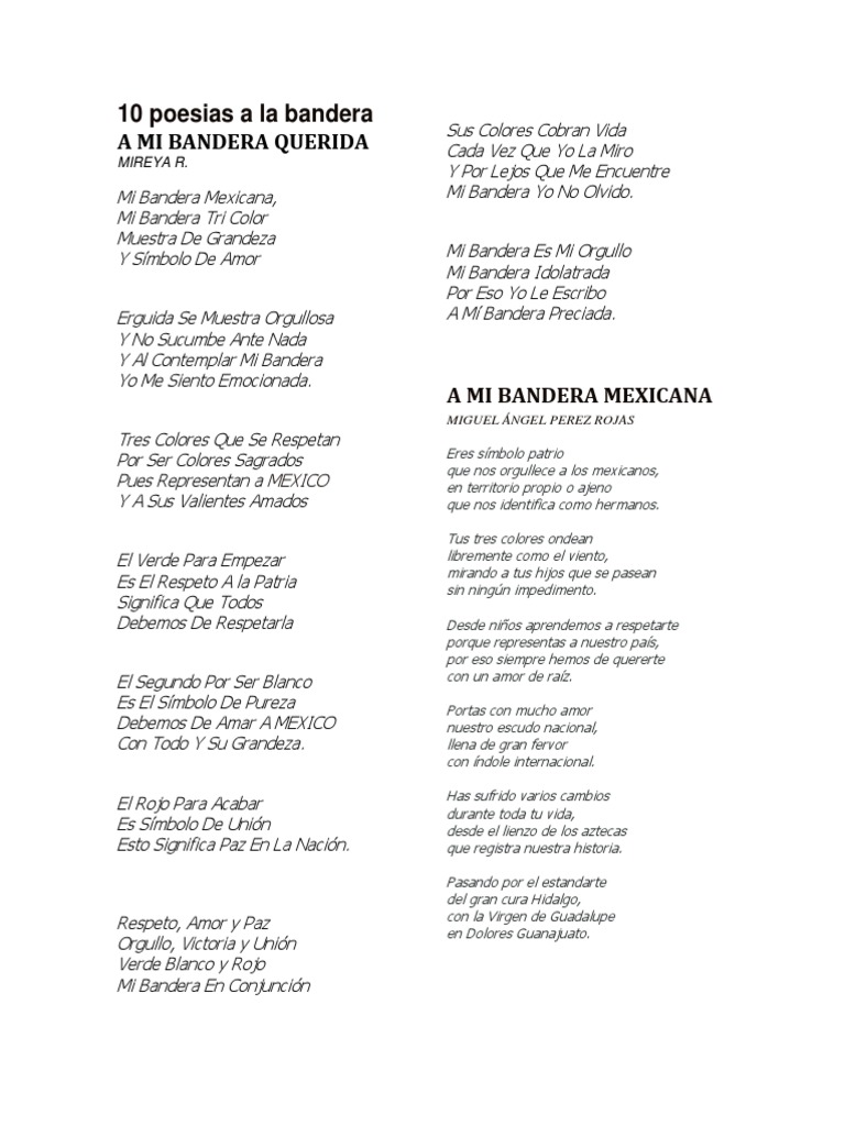 Poema A Mi Bandera Mexicana _ Poema a la Bandera de México: Colores de ...