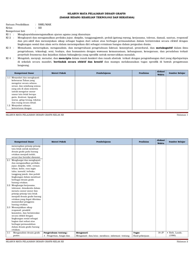 Silabus Mata Pelajaran Desain Grafis Kelas Xii