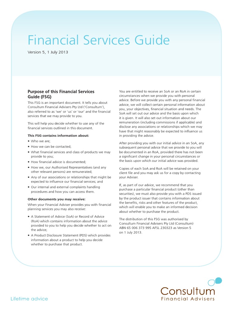 FSG - 01 07 13 | PDF | Life Insurance | Advice (Opinion)
