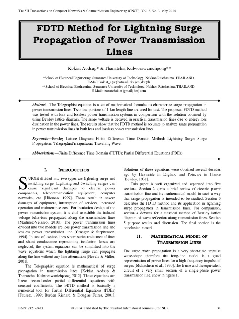FDTD Method For Lightning Surge Propagation of Power Transmission Lines ...