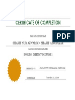 Certificate of Completion: Sharif Nur Azwar Bin Sharif Abu Bakar