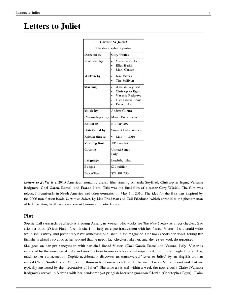 Letters To Juliet | PDF | Courtship | Leisure, image size:768x1024