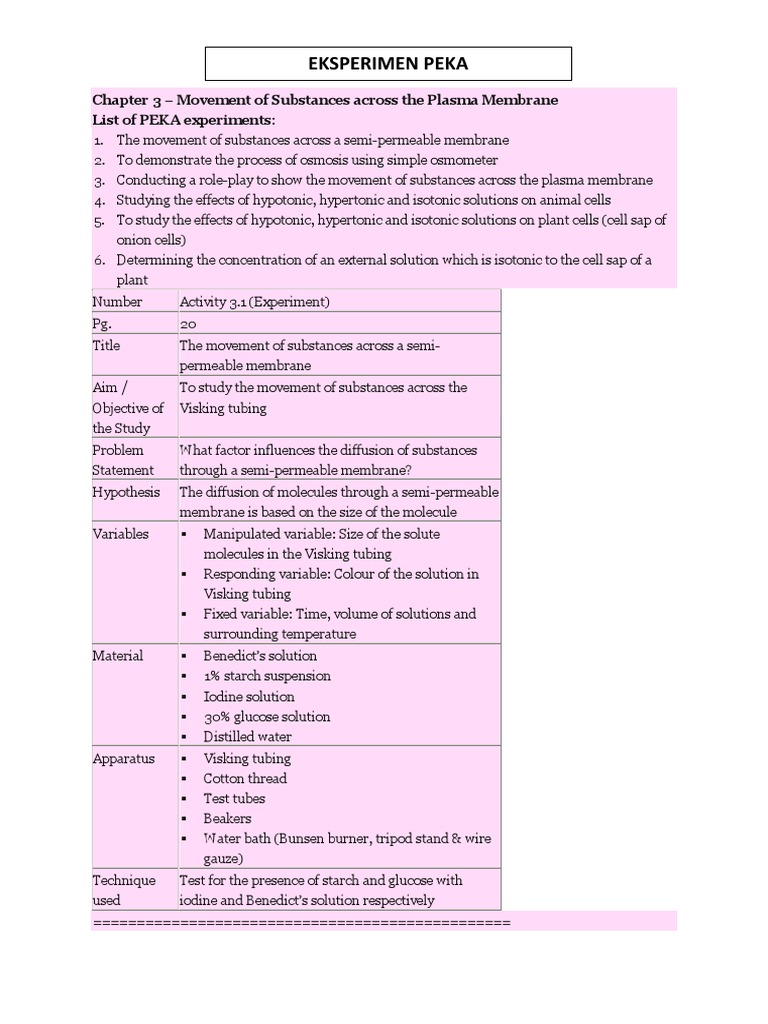 Eksperimen PEKA | Download Free PDF | Osmosis | Cell Membrane