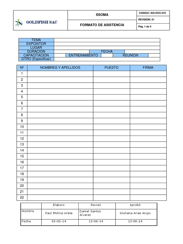 10 formato De Asistencia A Las Capacitaciones PDF