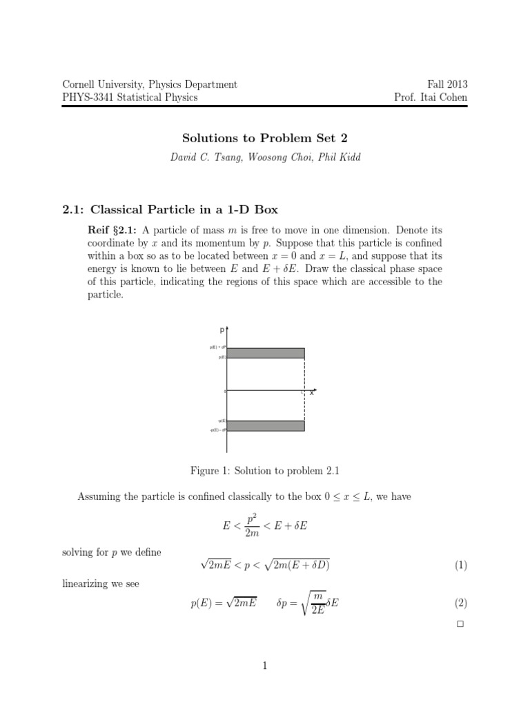 Statistical Physics Problem Set Solutions | PDF | Momentum | Pressure