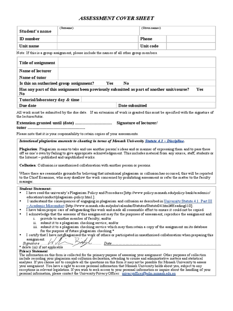 Assess Cover Sheet Signed | PDF | Plagiarism | Academic Dishonesty