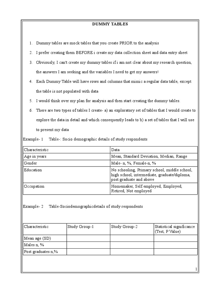Creating Effective Dummy Tables for Research | PDF