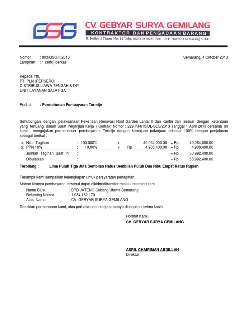 Contoh Format Surat Permohonan Dukungan Bank  Contoh Surat