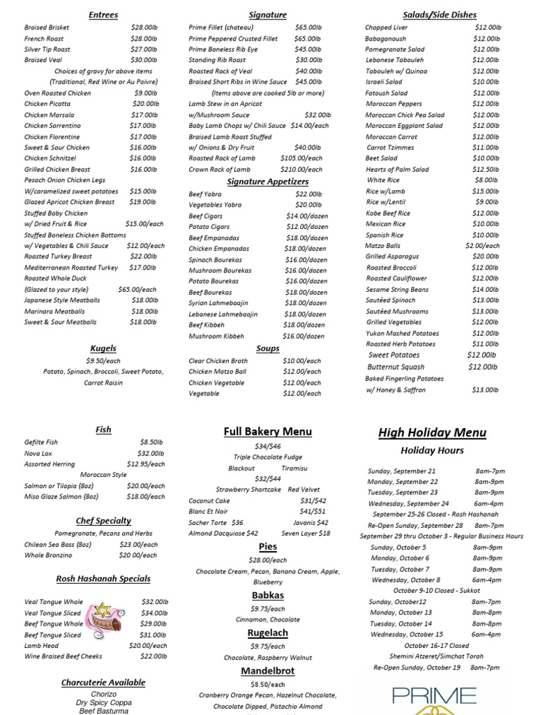 2014 Rosh Hashana Menu | PDF | Roasting | Lamb And Mutton