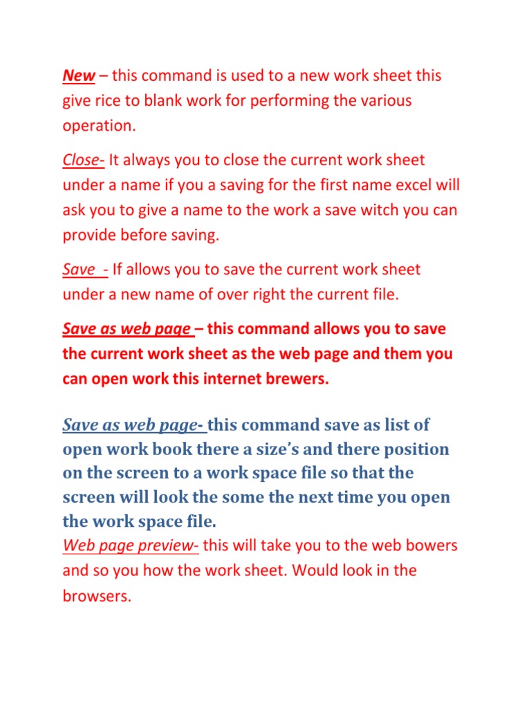 Excel Worksheet Commands Explained | PDF