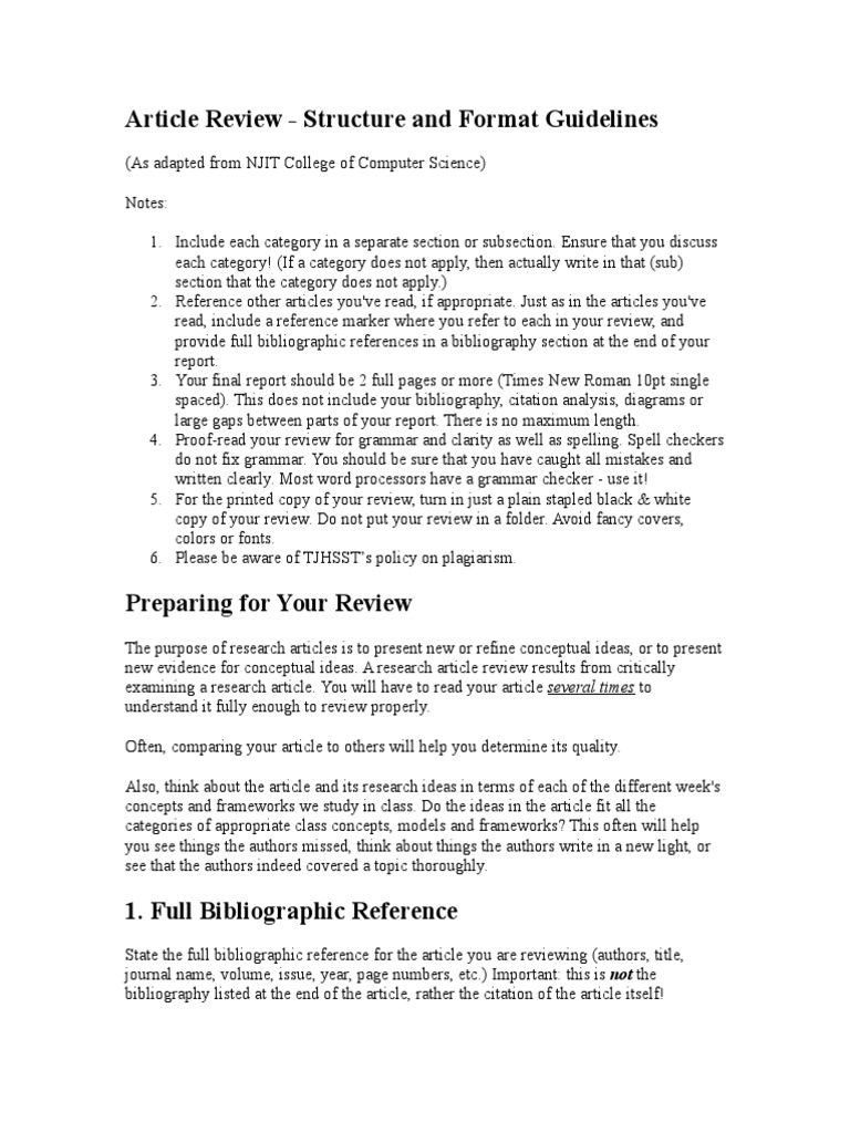 Article Review Structure and Guidelines | PDF