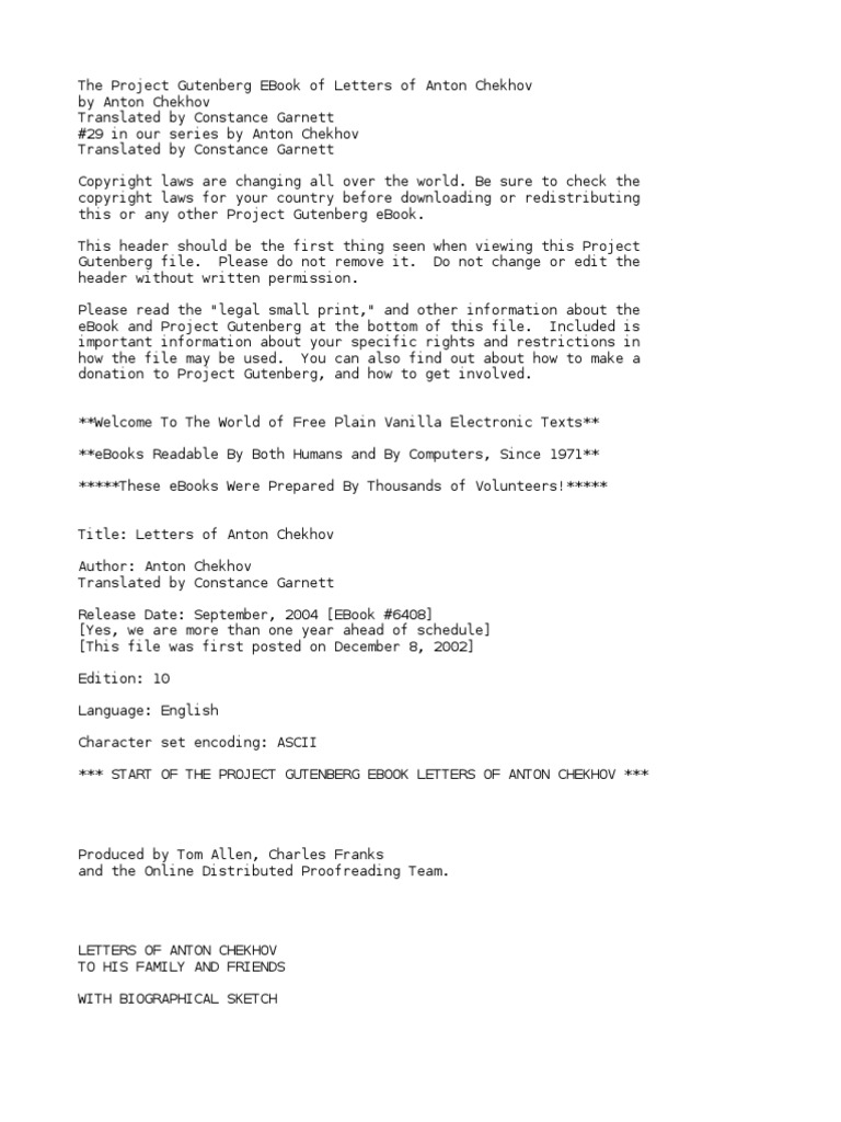 Letters of Anton Chekhov by Chekhov, Anton Pavlovich, 1860-1904 | PDF ...