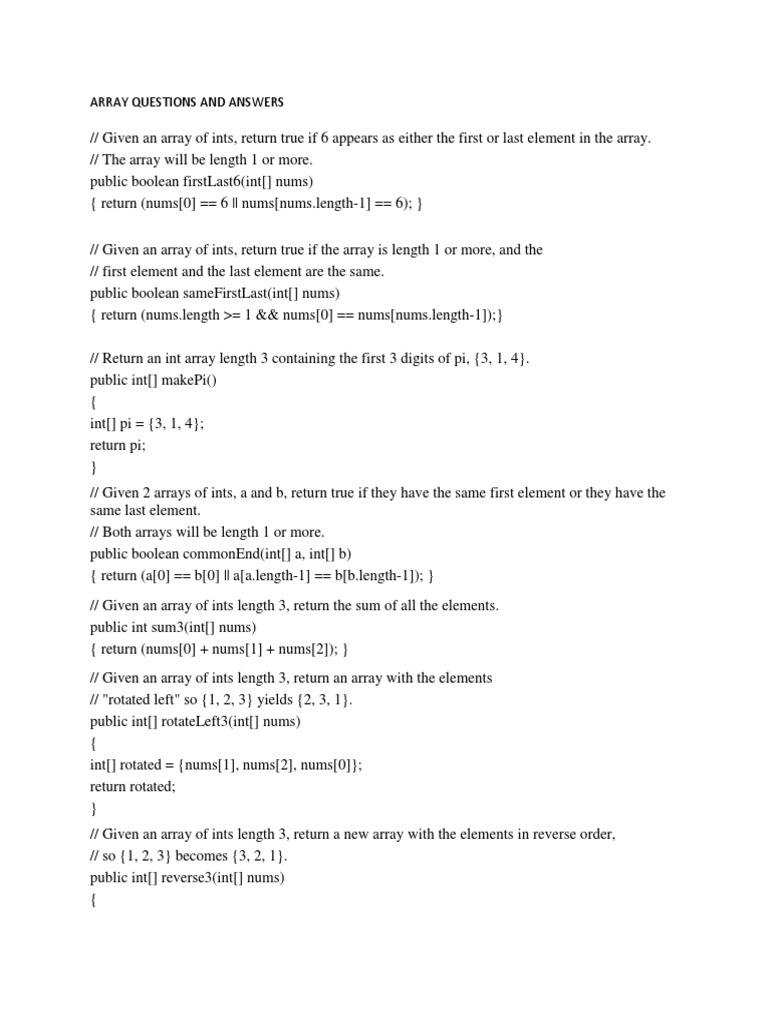Array questions and answers array data structure integer computer