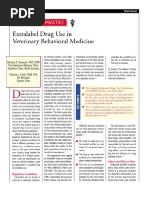 Extra Label Drug Use in Veterinary Behavioral Medicine