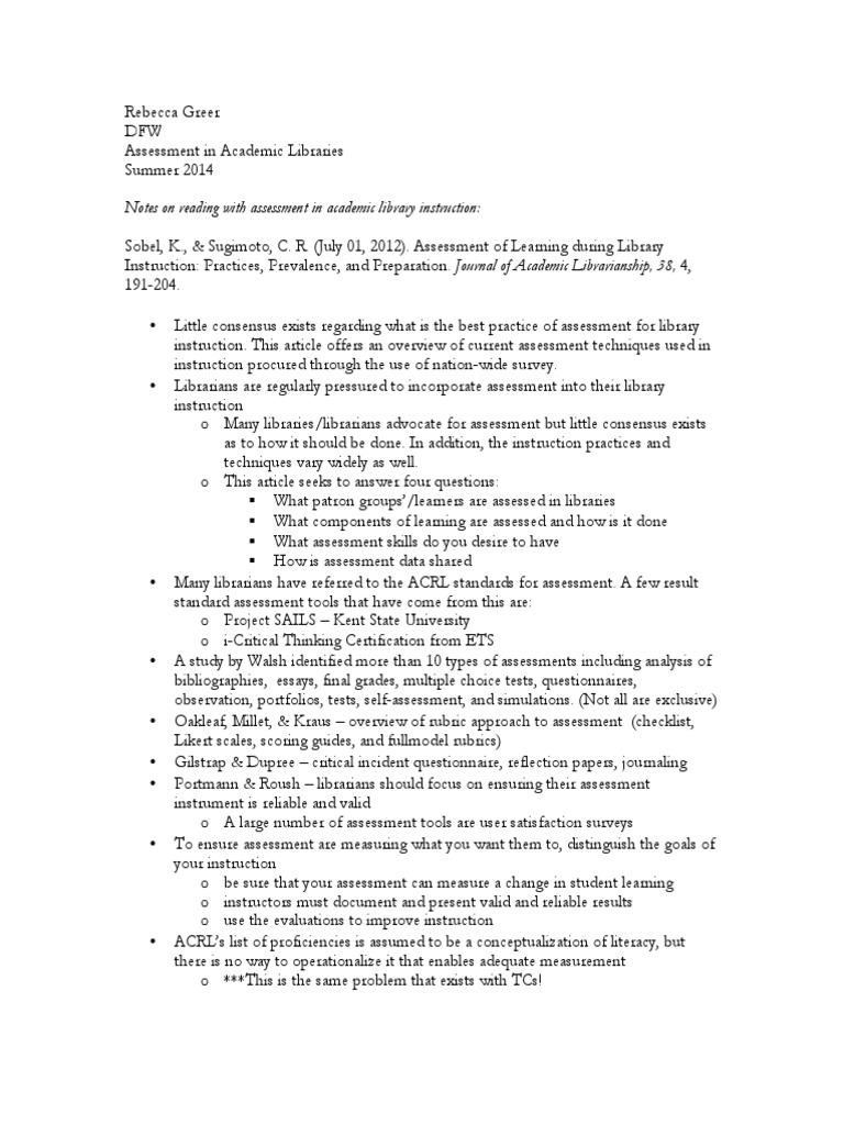 Assessment Practices in Academic Libraries | PDF | Information Literacy ...