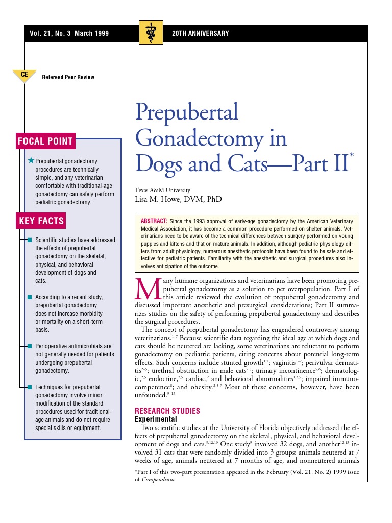 Pre Pubertal Gonadectomy in Dogs and CatsPart III Neutering Surgery