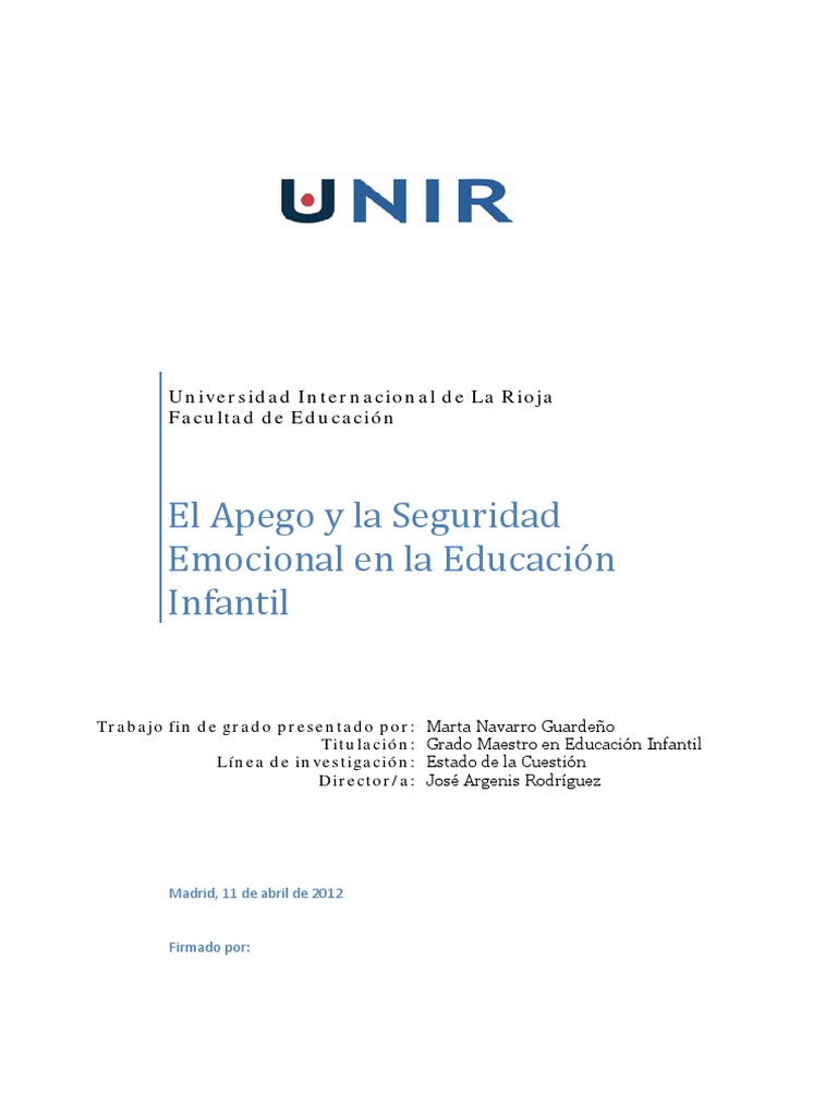 Apego y Seguridad Emocional Infantil | PDF | Teoría de apego | Adultos