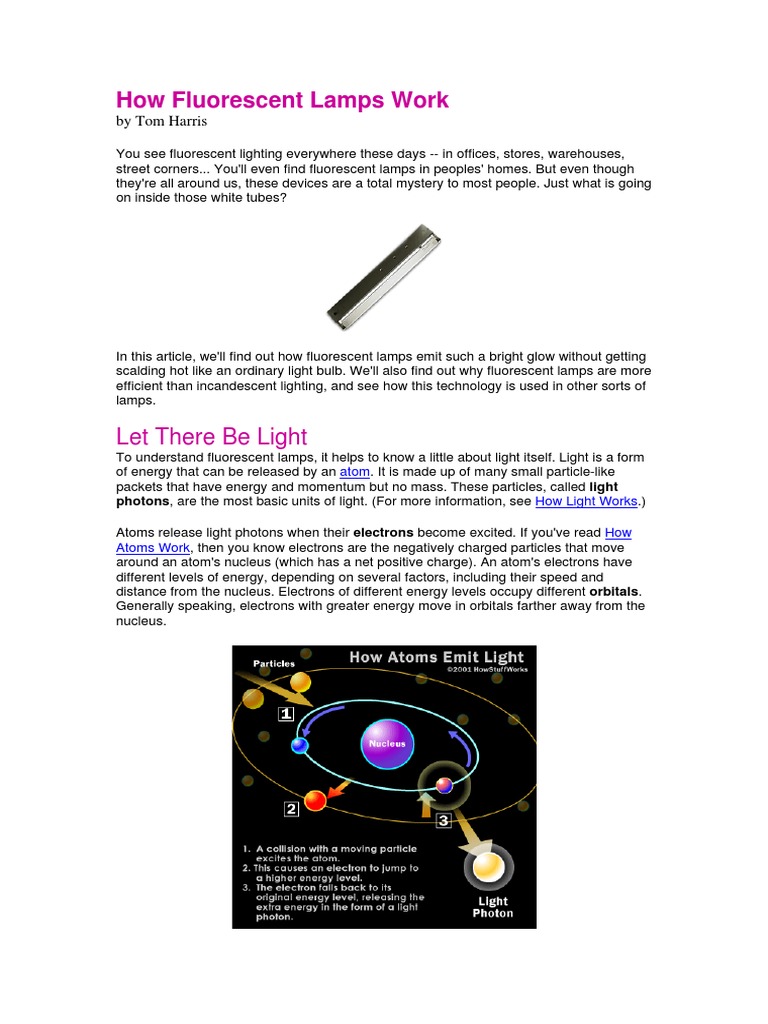 How Fluorescent Lamps Work Let There Be Light PDF Fluorescent Lamp Electric Current