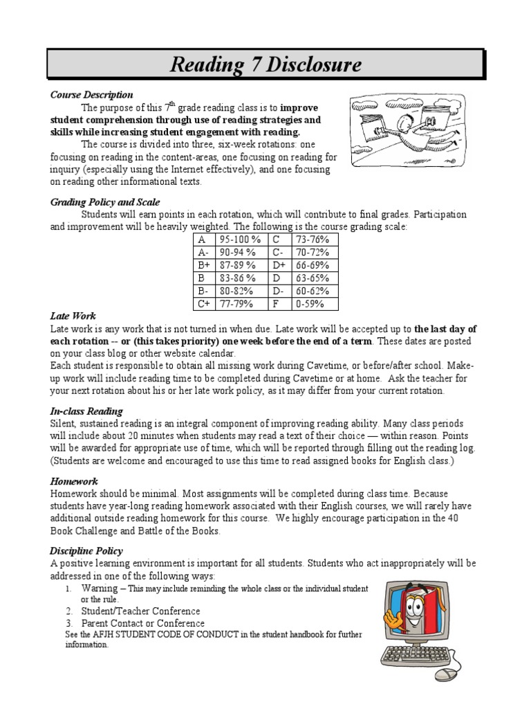 7th Grade Reading Course Overview | PDF | Reading (Process) | Homework