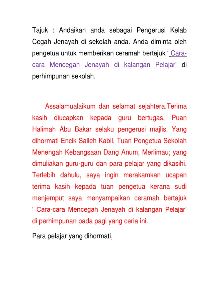 Contoh Teks Pengucapan Awam Dalam Bentuk Ceramah Pdf