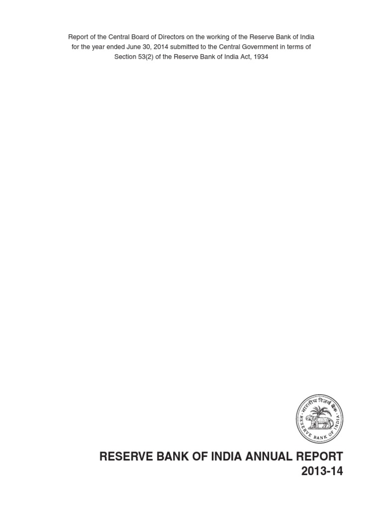 Rbi Annual Report 210814 Full | PDF | Financial Markets | Banks