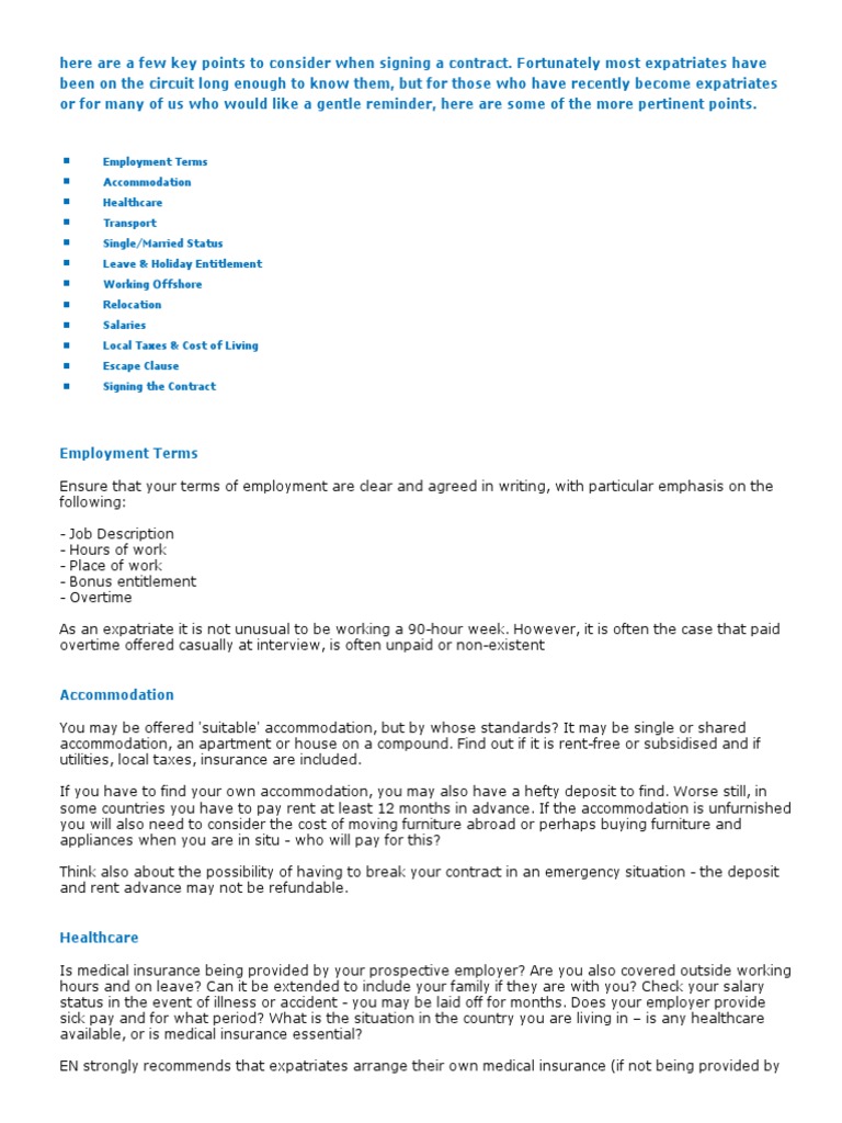 Key Points for Expat Employment Contracts | PDF | Salary | Taxes