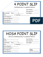 Hosa Point Slip: Points Earned